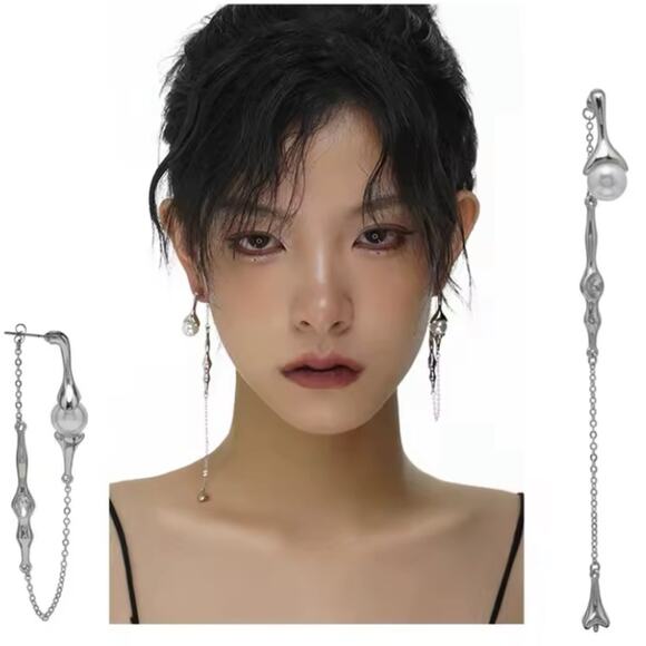 Pearl Long Drop Earring Women Asymmetric Fashion Design Jewelry Elegant Pearl - Picture 3 of 14